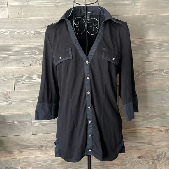 White House Black Market Tops - WHBM black V-neck three-quarter sleeve collared blouse